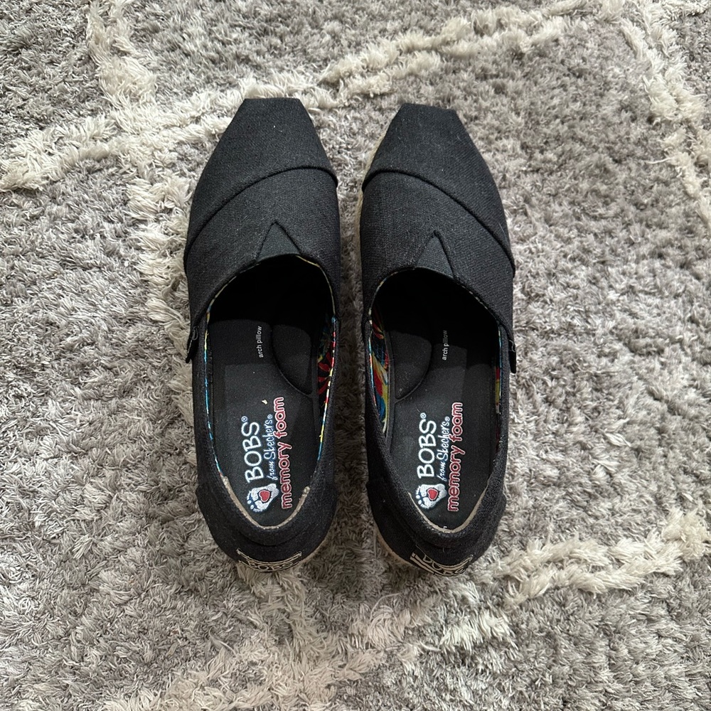Bobs - Black Slip Ons with Woven Heel & Memory Foam